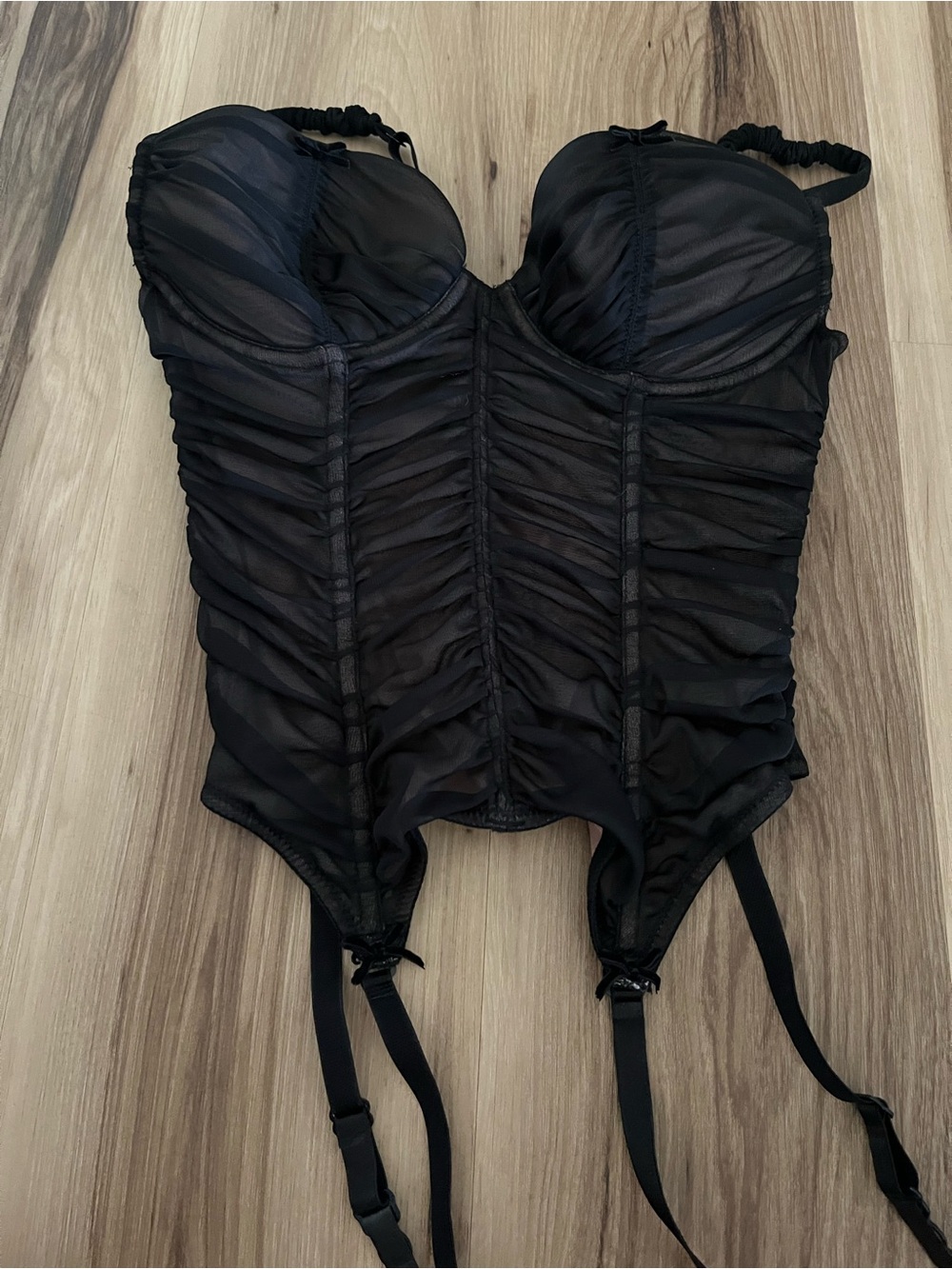 Vintage Y2K Victoria’s Secret Black And Nude Illusion Mesh Corset 36C